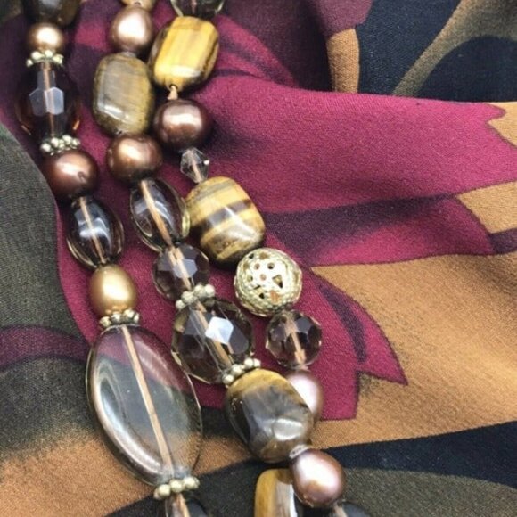 Brown Beaded Multi Strand Necklace 19" - Picture 9 of 10